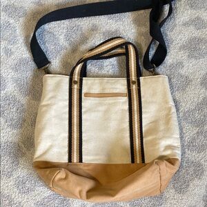 Thirty-One Cream and Brown Tote with Black Straps